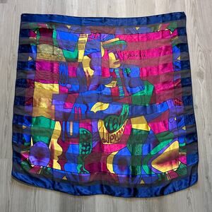 Vintage 90's Picasso Purple Pink Silk Abstract Art Large Scarf 40 in x 40 in VTG